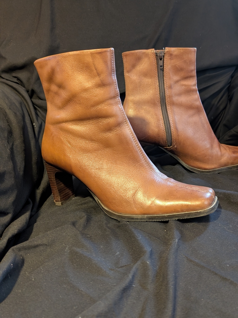 Aldo Cognac Brown Leather Block Heel Ankle Boots
